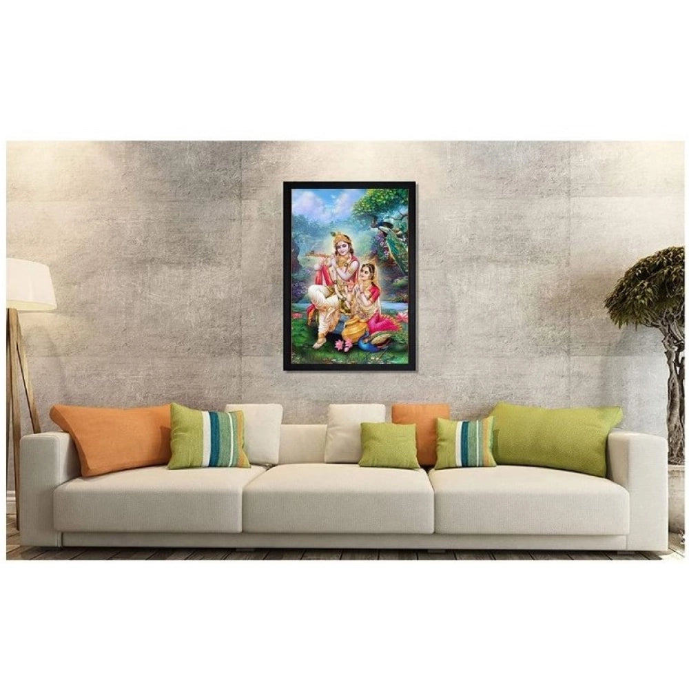 Generic Radha Krishna Painting with Synthetic Photo Frame (Multicolor)