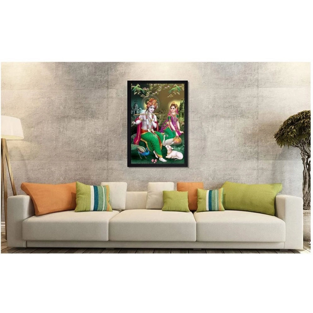 Generic Radha Krishna Painting with Synthetic Photo Frame (Multicolor)