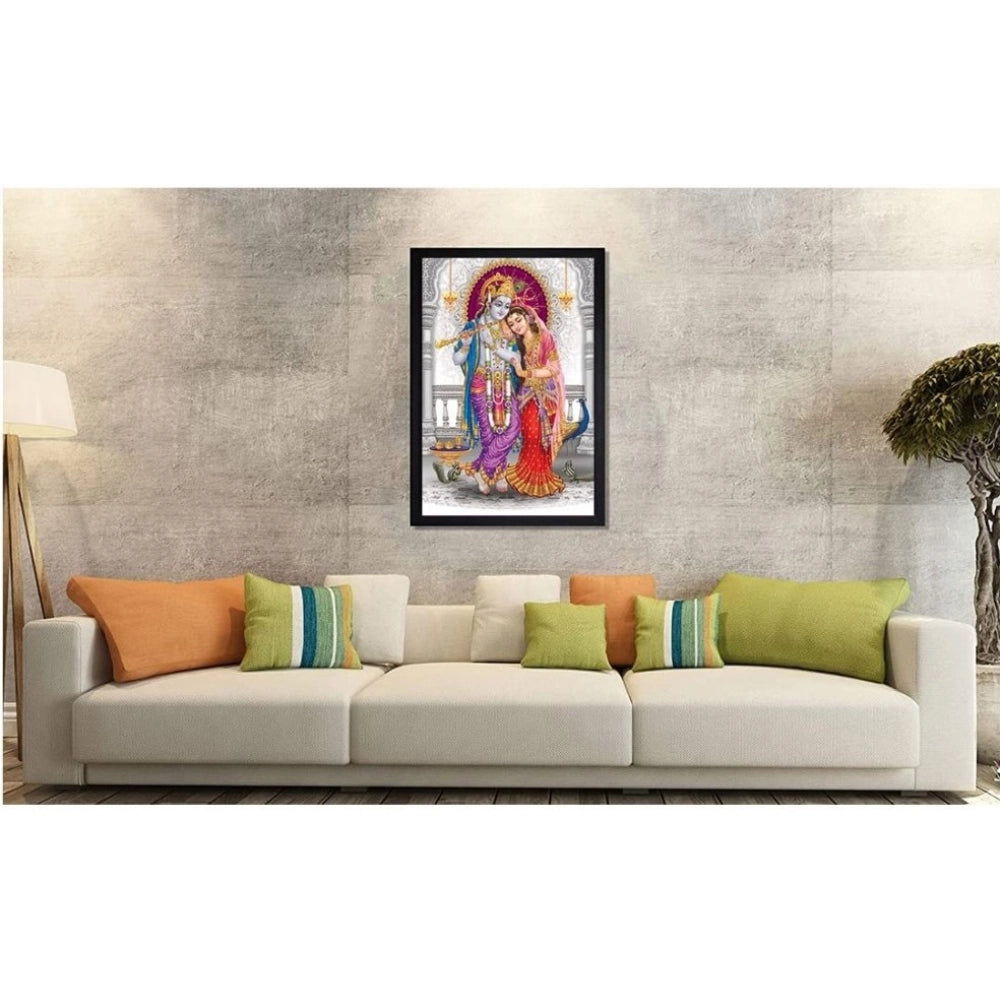 Generic Radha Krishna Painting with Synthetic Photo Frame (Multicolor)