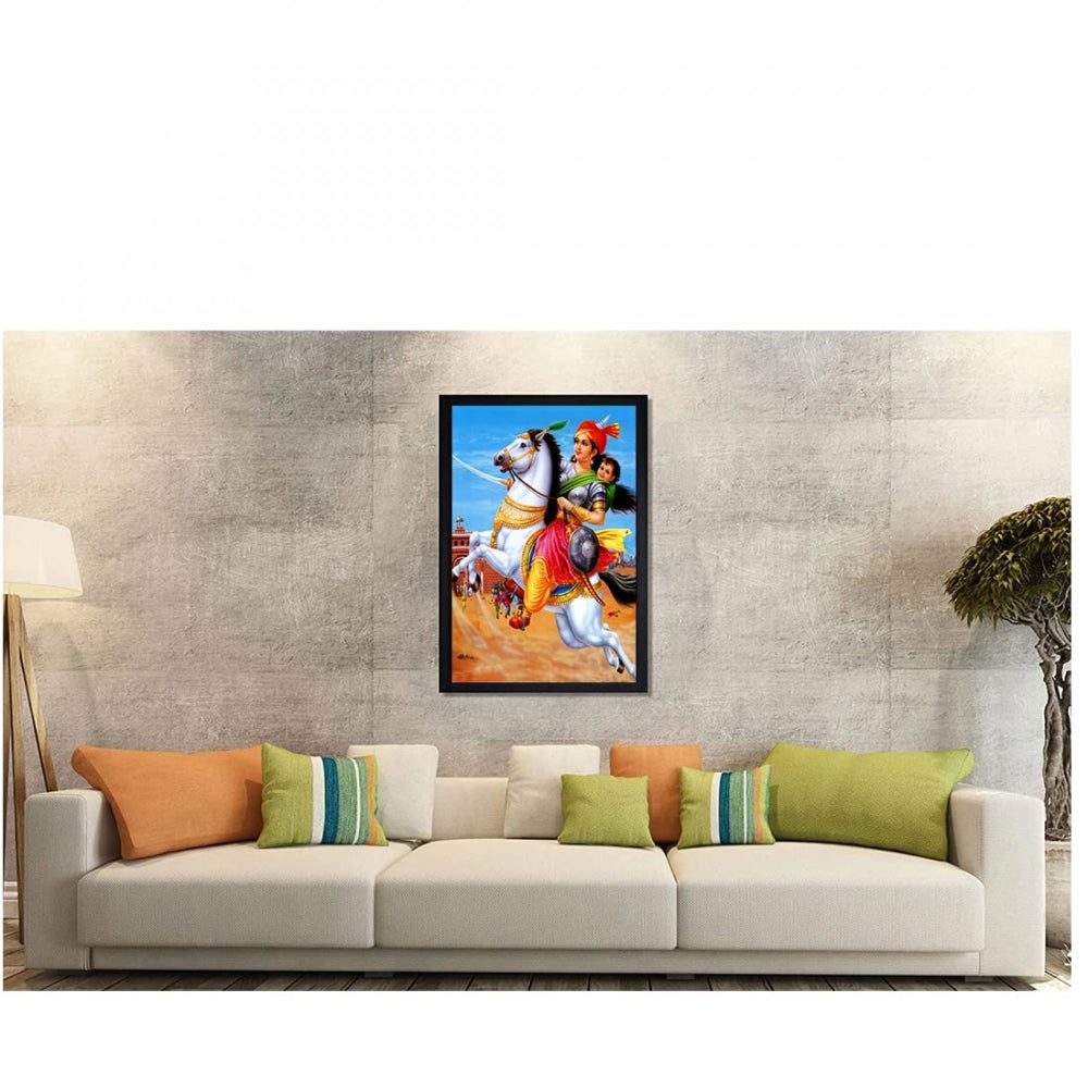 Generic Jhansi Ki Rani Laxmi Bai Painting with Synthetic Photo Frame (Multicolor)