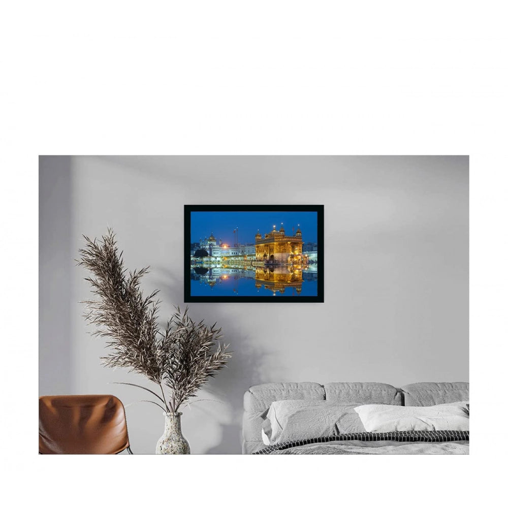 Generic Golden Temple Painting with Synthetic Photo Frame (Multicolor)