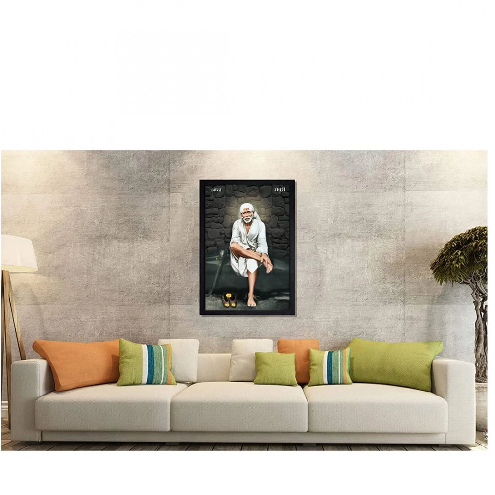 Generic Saibaba Painting with Synthetic Photo Frame (Multicolor)