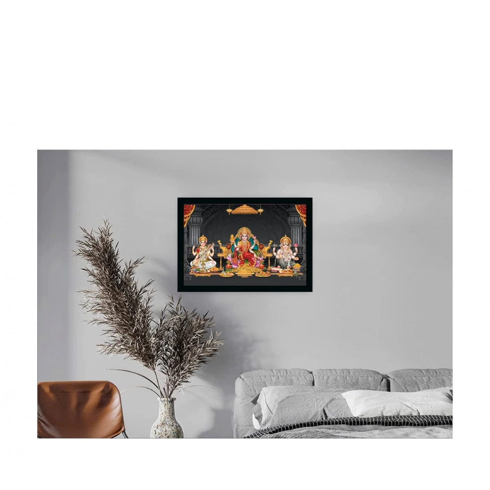 Generic Maa Laxmi Goddess Ganesh & Maa Saraswati Painting with Synthetic Photo Frame (Multicolor)