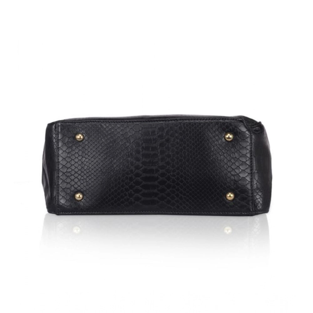 Generic Women's Faux Leather Textured Tote Bag (Black)