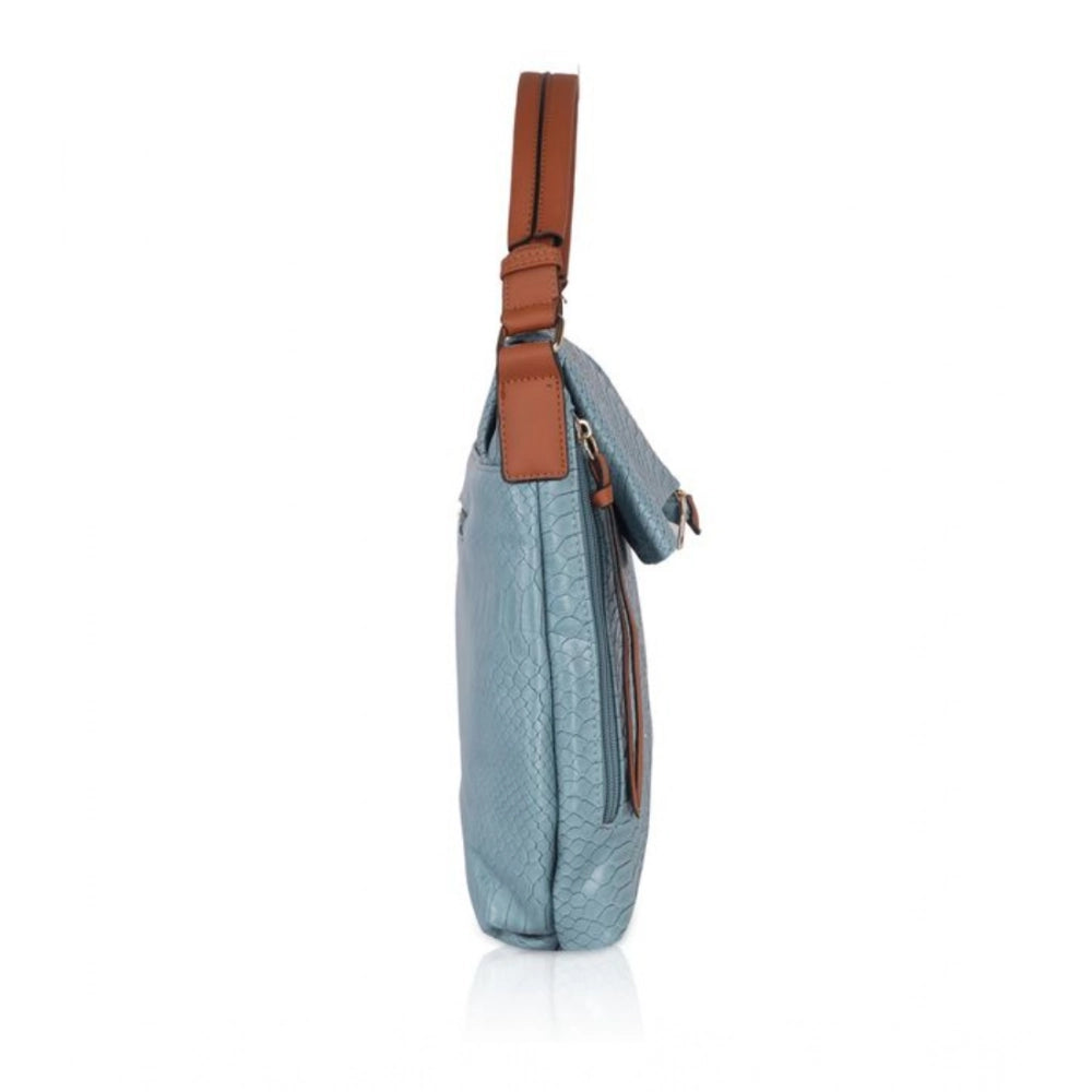 Generic Women's Faux Leather Textured Sling Bag (Blue)