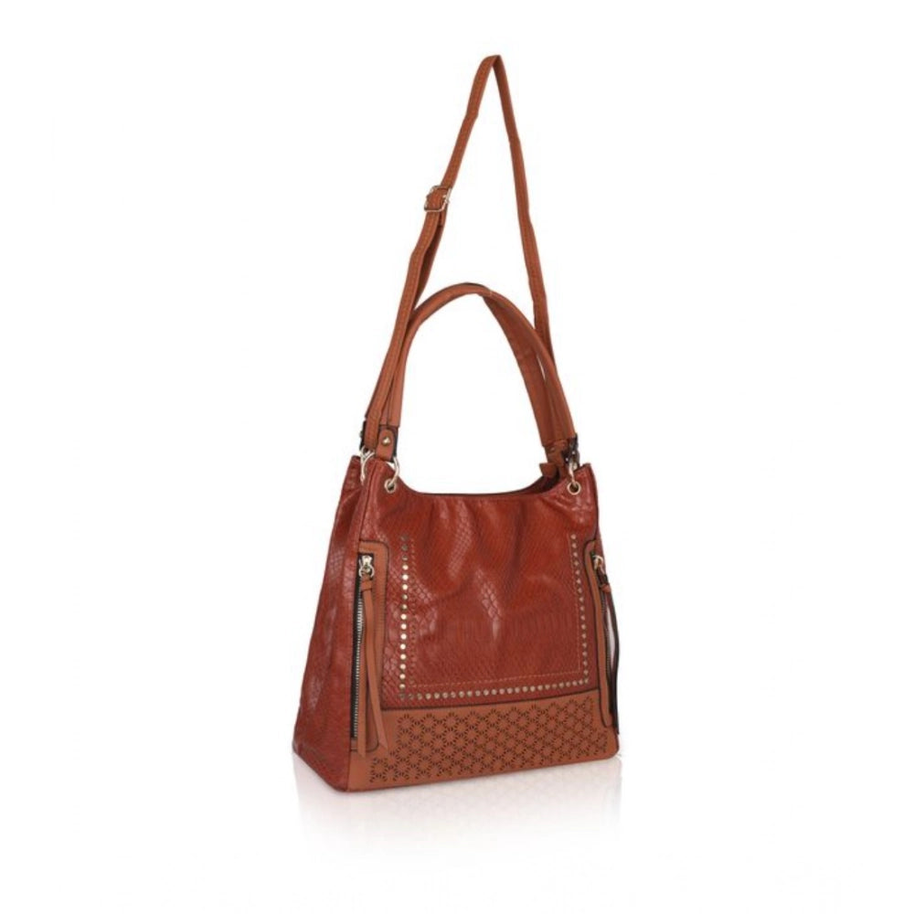 Generic Women's Faux Leather Textured Tote Bag (Brown)