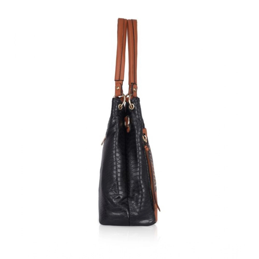 Generic Women's Faux Leather Textured Tote Bag (Black)