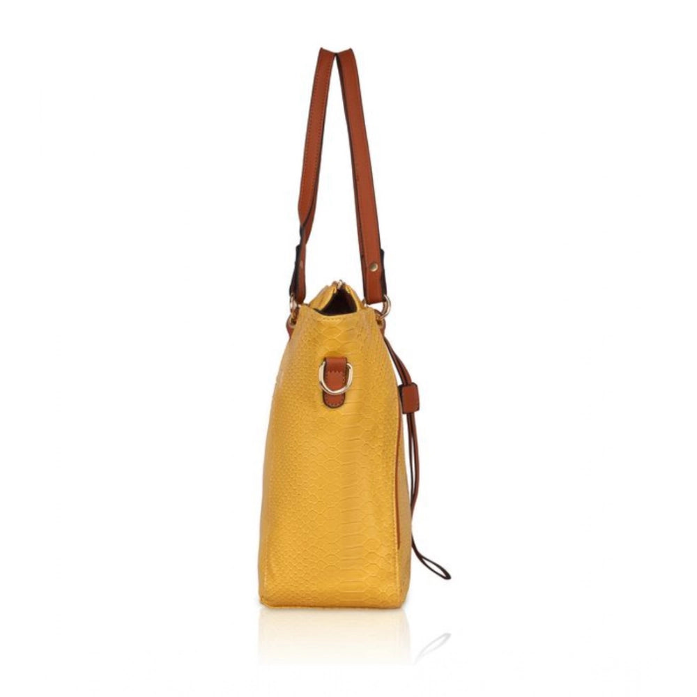 Generic Women's Faux Leather Textured Tote Bag (Yellow)