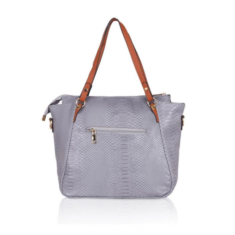 Generic Women's Faux Leather Textured Tote Bag (Grey)