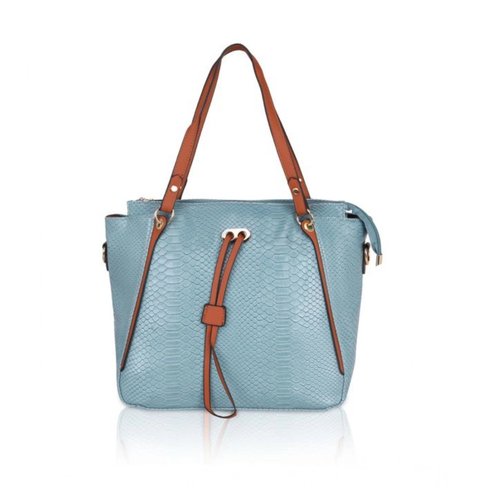 Generic Women's Faux Leather Textured Tote Bag (Blue)