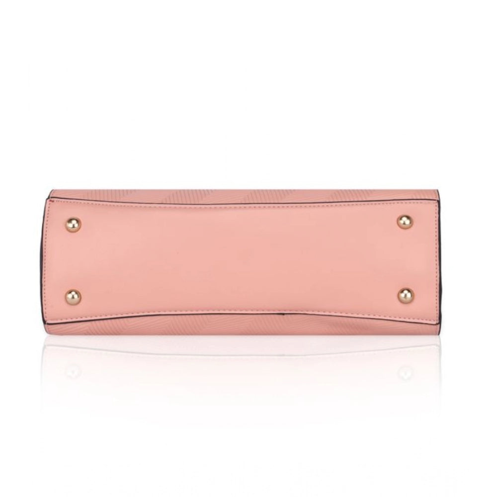 Generic Women's Faux Leather Textured Adjustable Long Belt Handbag (Pink)
