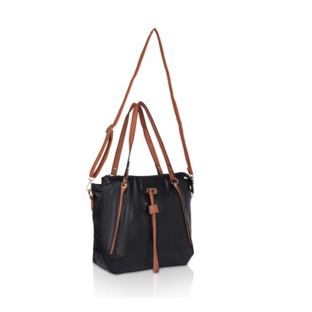 Generic Women's Faux Leather Textured Tote Bag (Black)