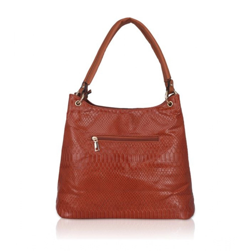 Generic Women's Faux Leather Textured Tote Bag (Brown)