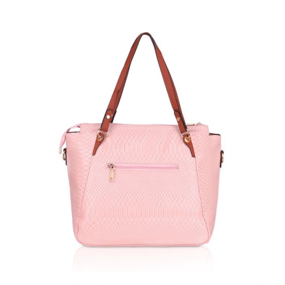Generic Women's Faux Leather Textured Tote Bag (Pink)