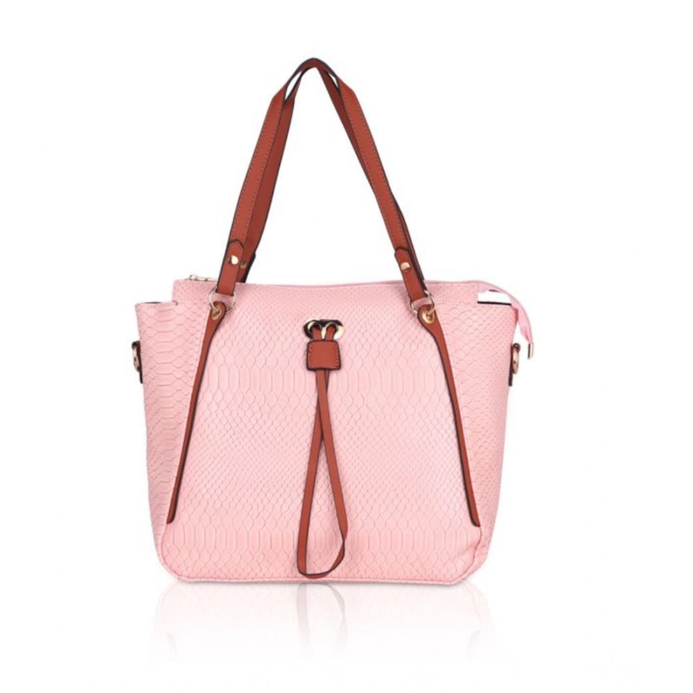 Generic Women's Faux Leather Textured Tote Bag (Pink)