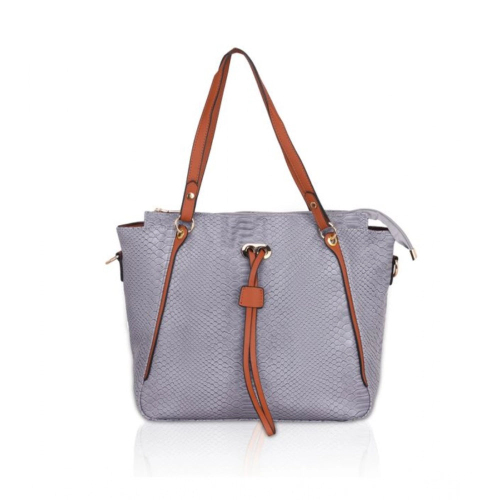 Generic Women's Faux Leather Textured Tote Bag (Grey)