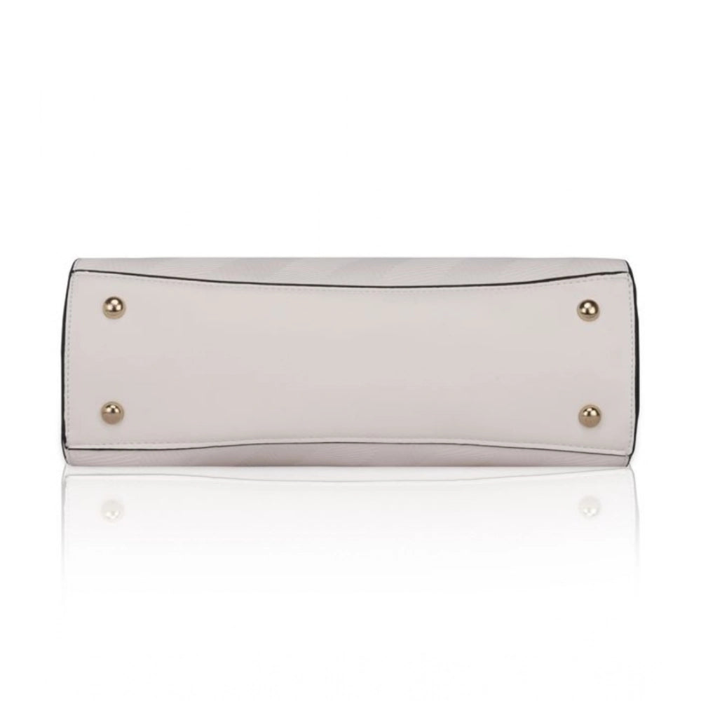 Generic Women's Faux Leather Textured Adjustable Long Belt Handbag (White)