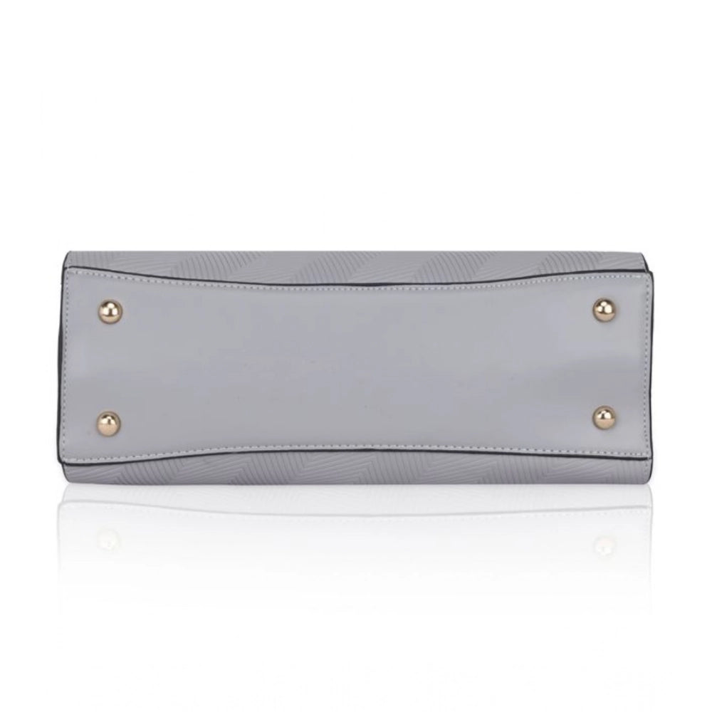Generic Women's Faux Leather Textured Adjustable Long Belt Handbag (Grey)