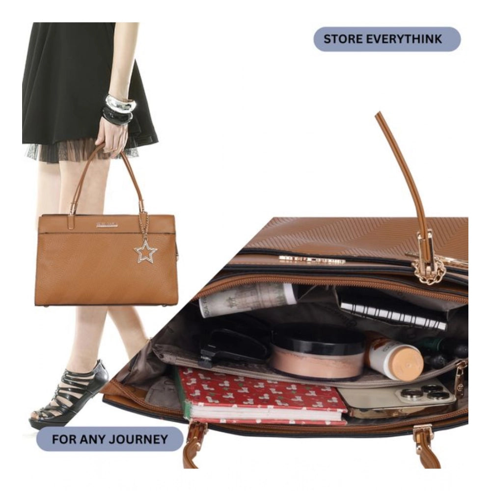 Generic Women's Faux Leather Textured Adjustable Long Belt Handbag (Brown)