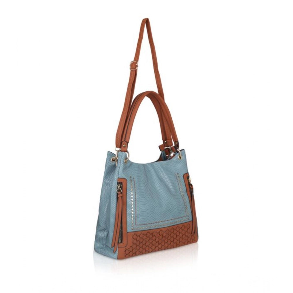 Generic Women's Faux Leather Textured Tote Bag (Grey)