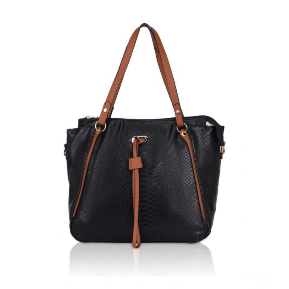 Generic Women's Faux Leather Textured Tote Bag (Black)