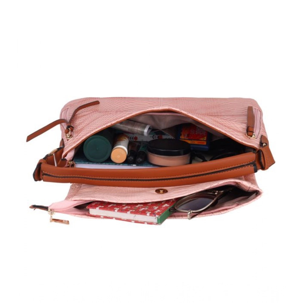 Generic Women's Faux Leather Textured Sling Bag (Pink)