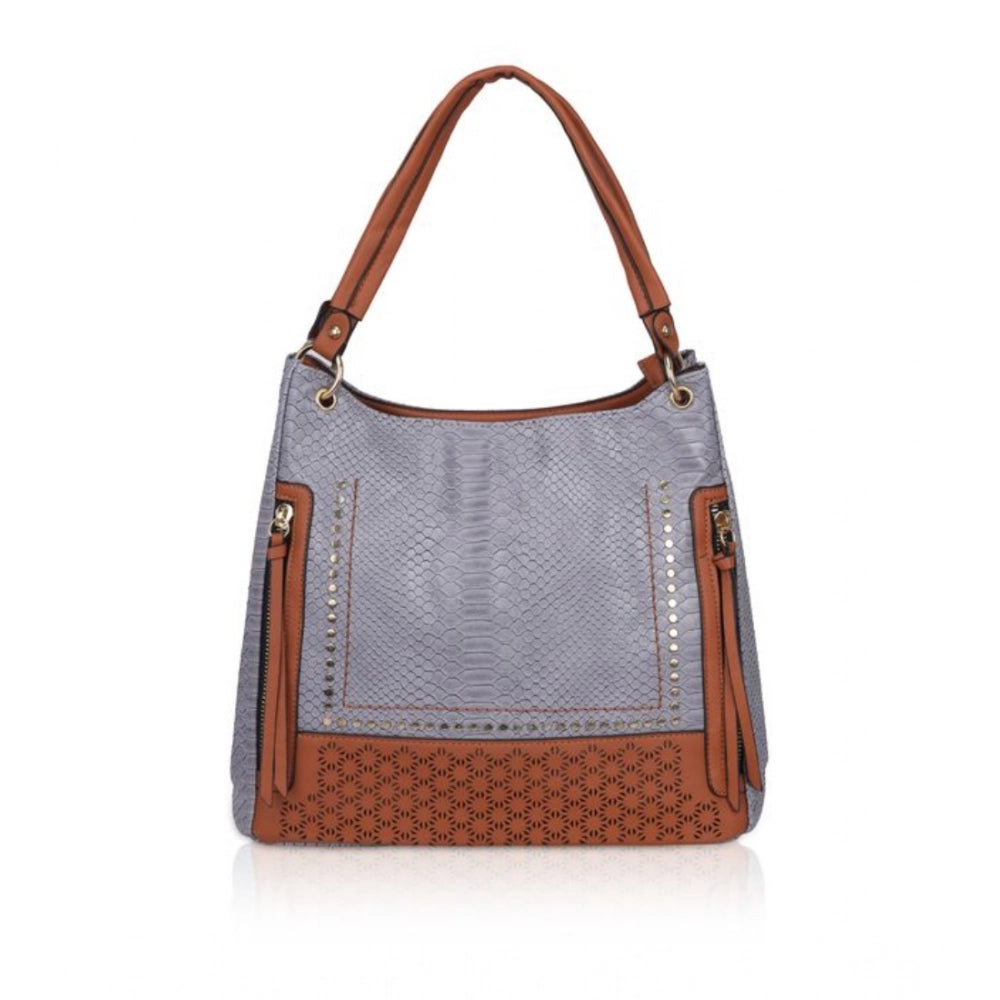 Generic Women's Faux Leather Textured Tote Bag (Blue)