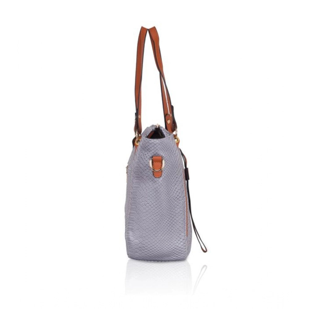 Generic Women's Faux Leather Textured Tote Bag (Grey)
