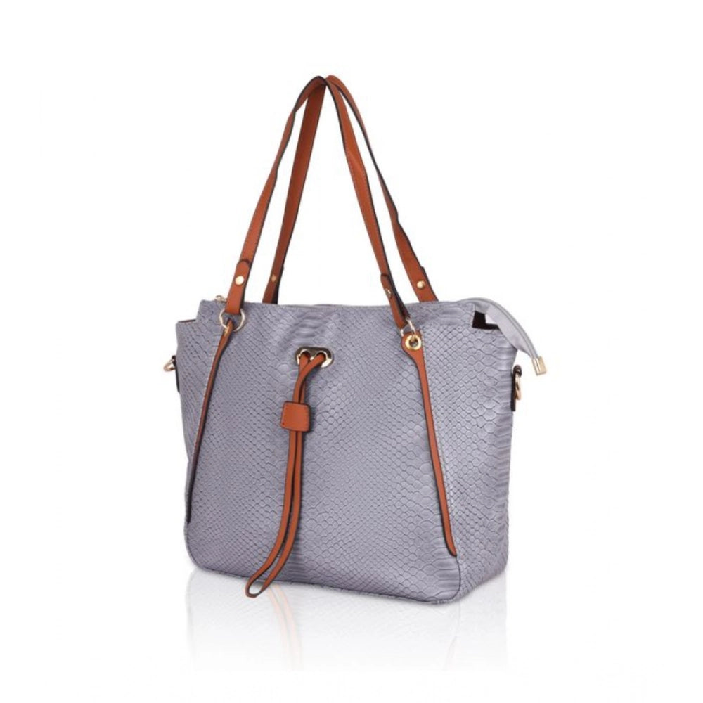 Generic Women's Faux Leather Textured Tote Bag (Grey)