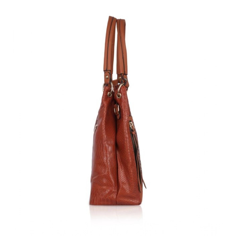 Generic Women's Faux Leather Textured Tote Bag (Brown)