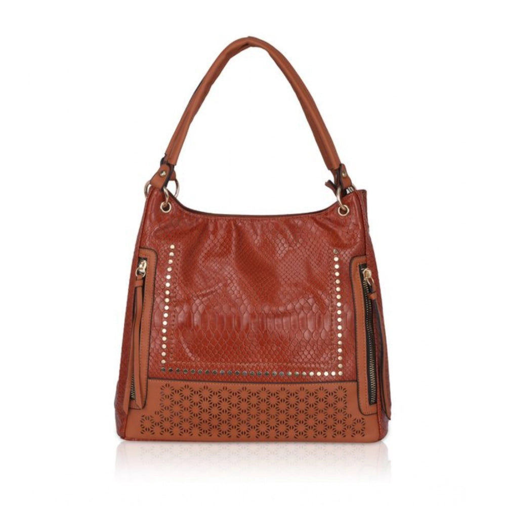 Generic Women's Faux Leather Textured Tote Bag (Brown)