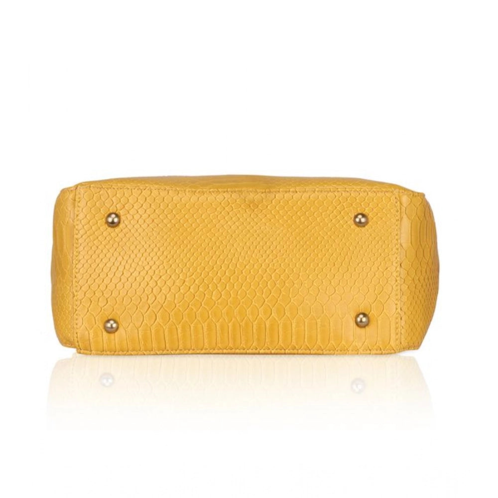 Generic Women's Faux Leather Textured Tote Bag (Yellow)