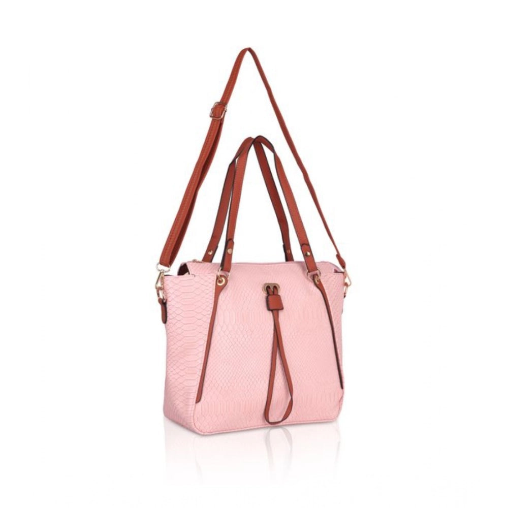 Generic Women's Faux Leather Textured Tote Bag (Pink)