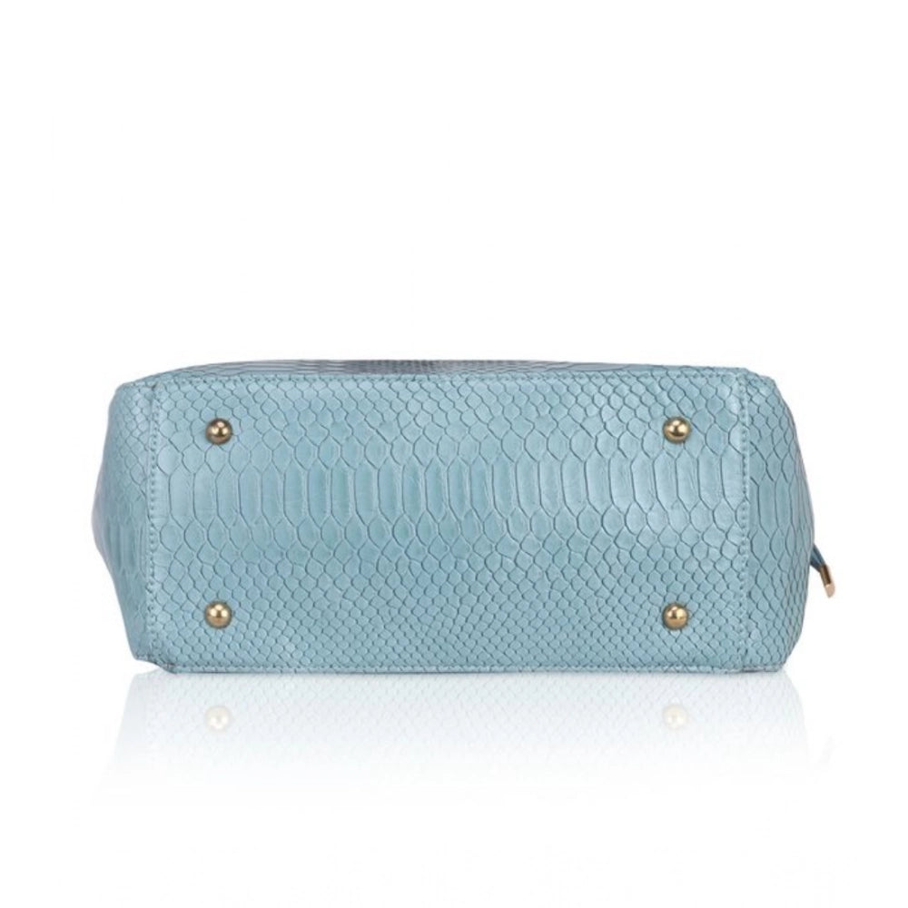 Generic Women's Faux Leather Textured Tote Bag (Blue)
