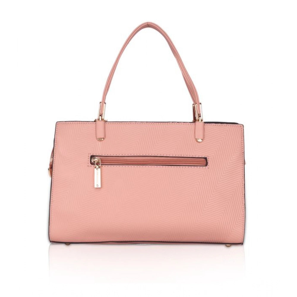 Generic Women's Faux Leather Textured Adjustable Long Belt Handbag (Pink)