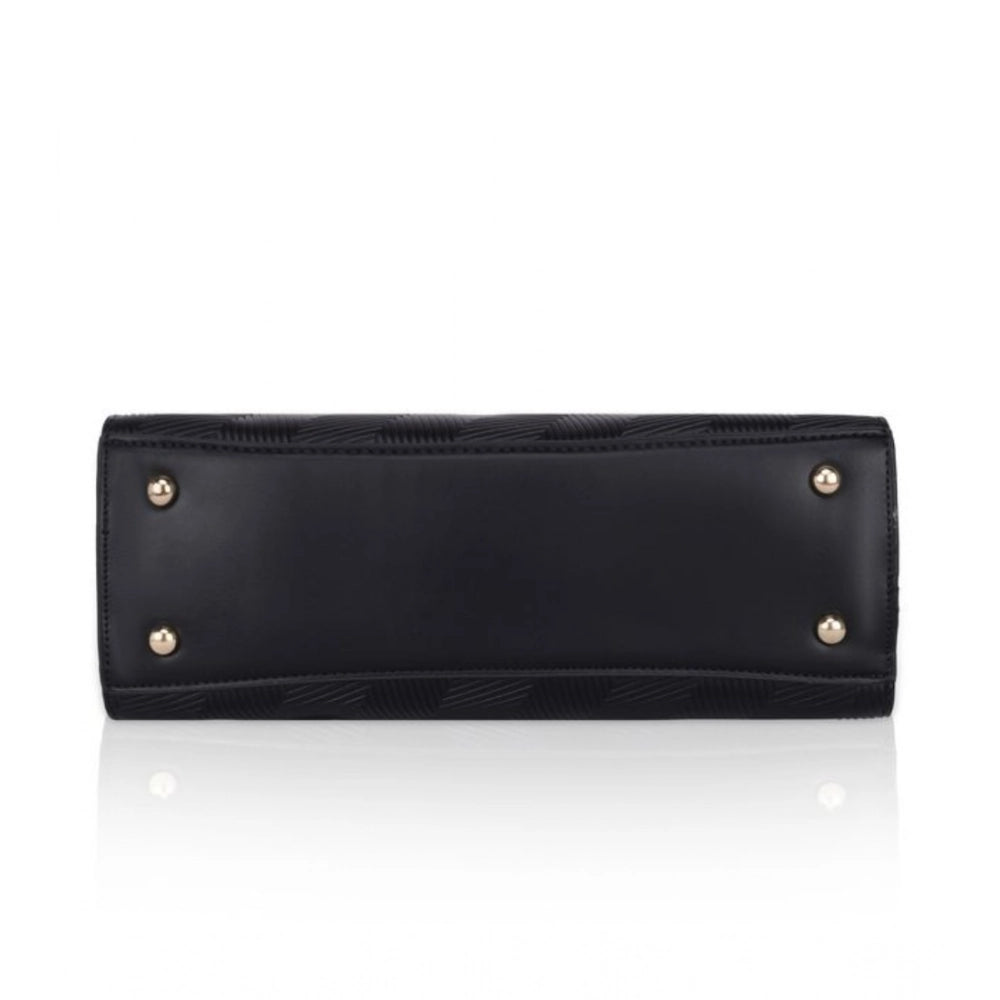 Generic Women's Faux Leather Textured Adjustable Long Belt Handbag (Black)