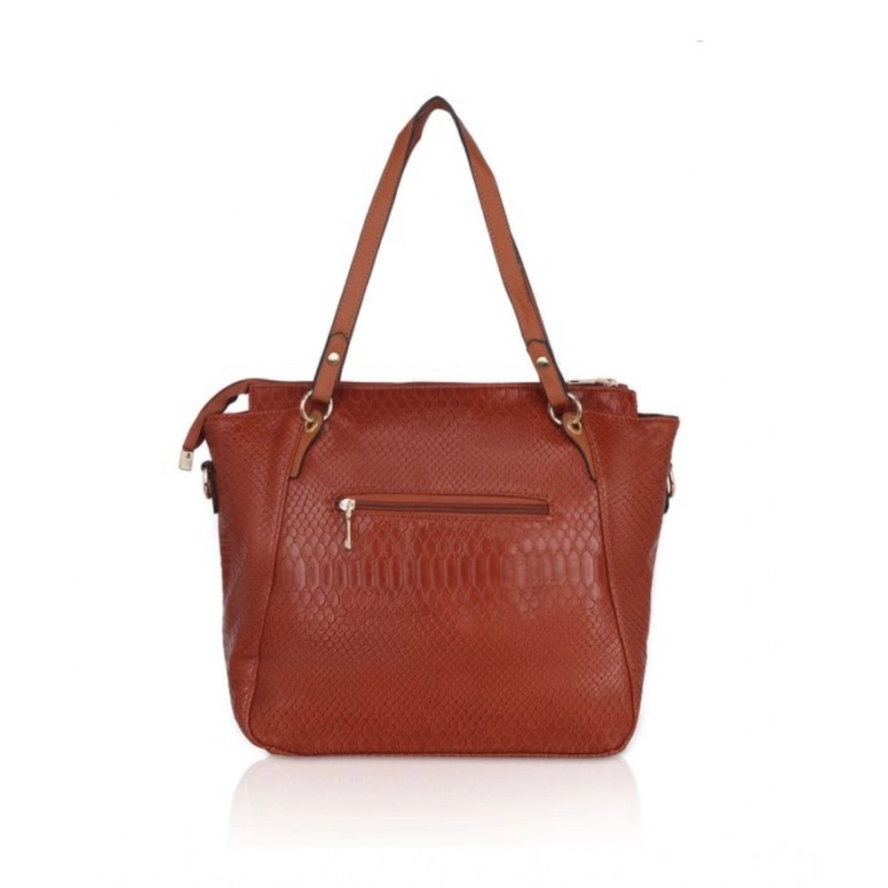 Generic Women's Faux Leather Textured Tote Bag (Brown)