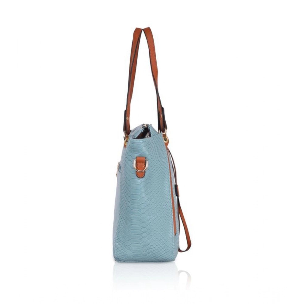 Generic Women's Faux Leather Textured Tote Bag (Blue)