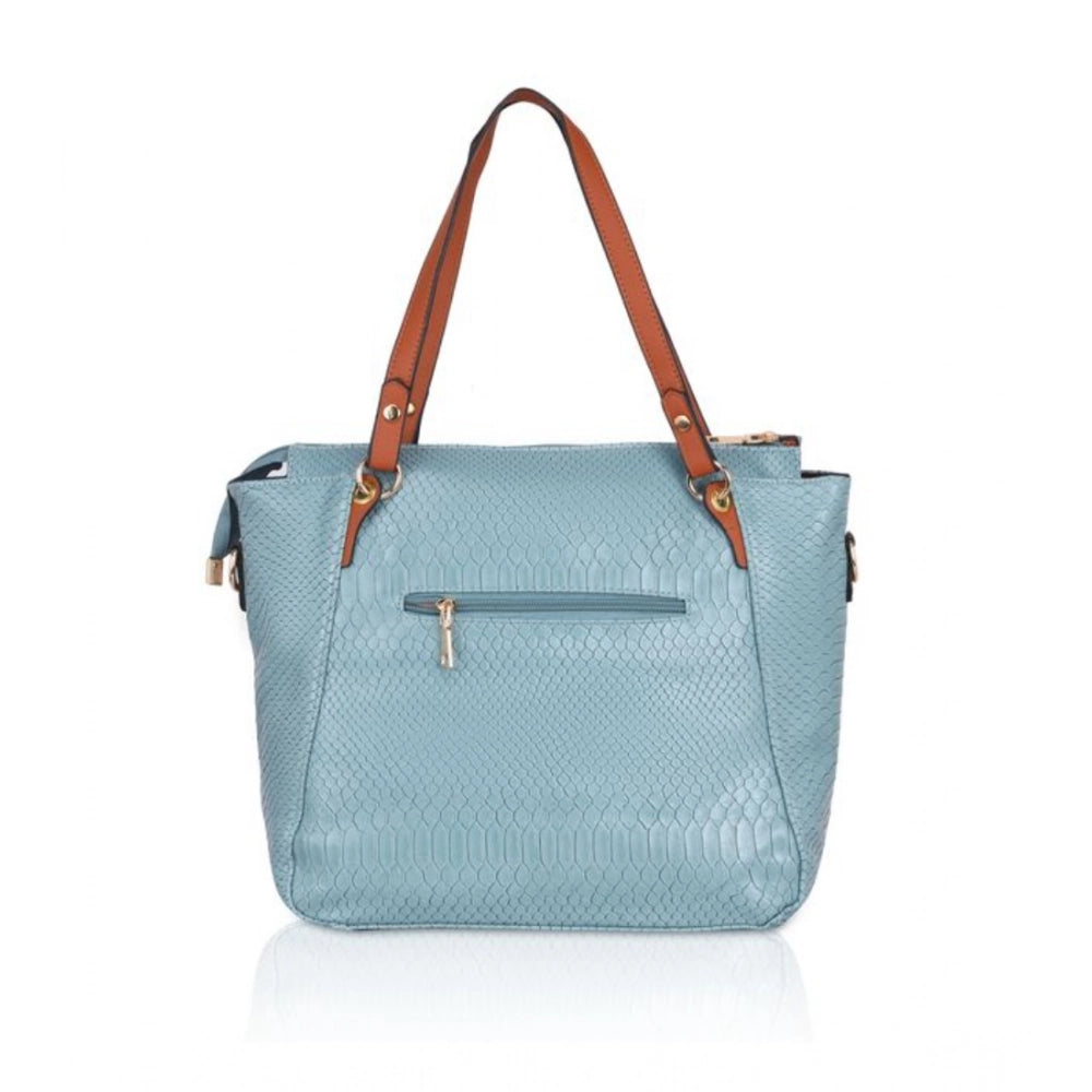 Generic Women's Faux Leather Textured Tote Bag (Blue)