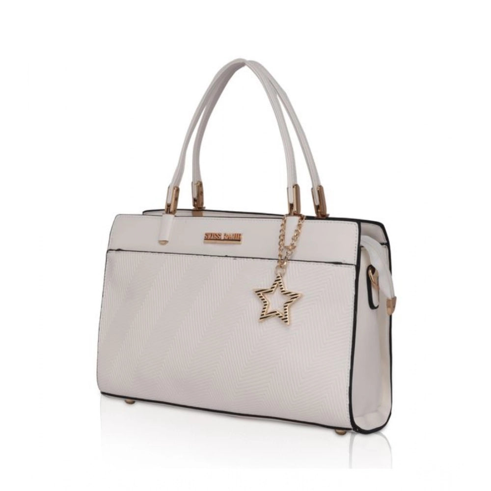 Generic Women's Faux Leather Textured Adjustable Long Belt Handbag (White)