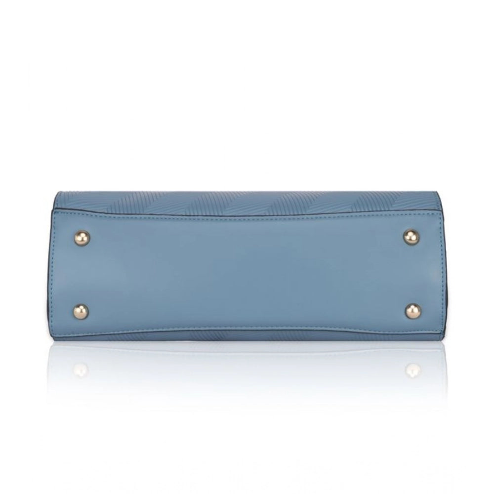 Generic Women's Faux Leather Textured Adjustable Long Belt Handbag (Blue)