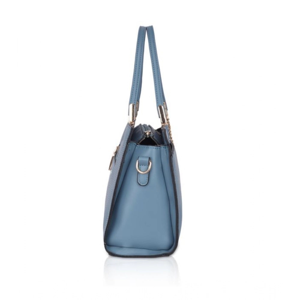Generic Women's Faux Leather Textured Adjustable Long Belt Handbag (Blue)