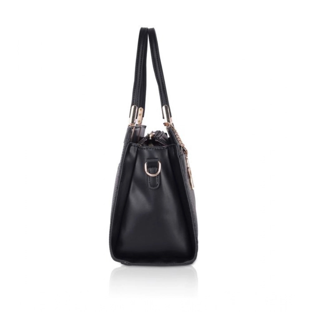 Generic Women's Faux Leather Textured Adjustable Long Belt Handbag (Black)
