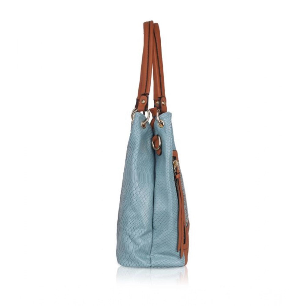 Generic Women's Faux Leather Textured Tote Bag (Grey)