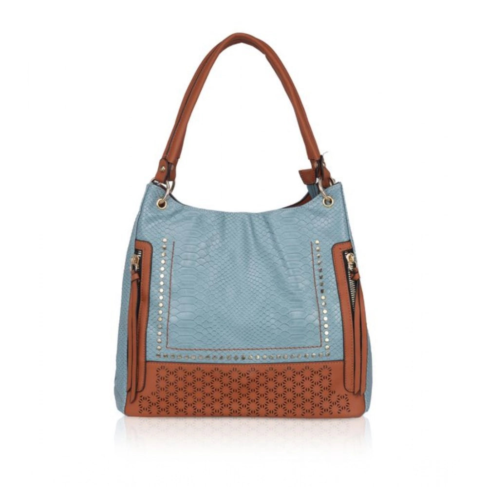 Generic Women's Faux Leather Textured Tote Bag (Grey)