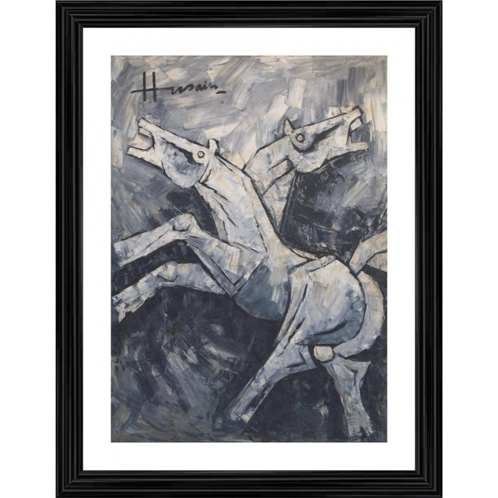 Generic Horse Painting With Wood Photo Frame (Multicolor)