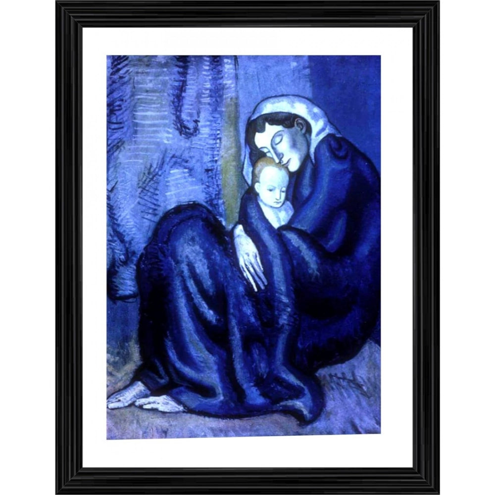 Generic Mother and Child 1902 Painting With Wood Photo Frame (Multicolor)