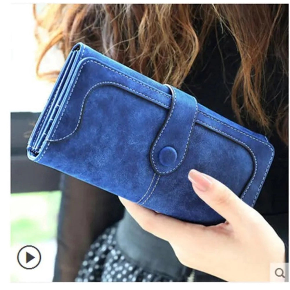 Generic Women's Faux Leather Medium Snap Button Wallet (Dark Blue)