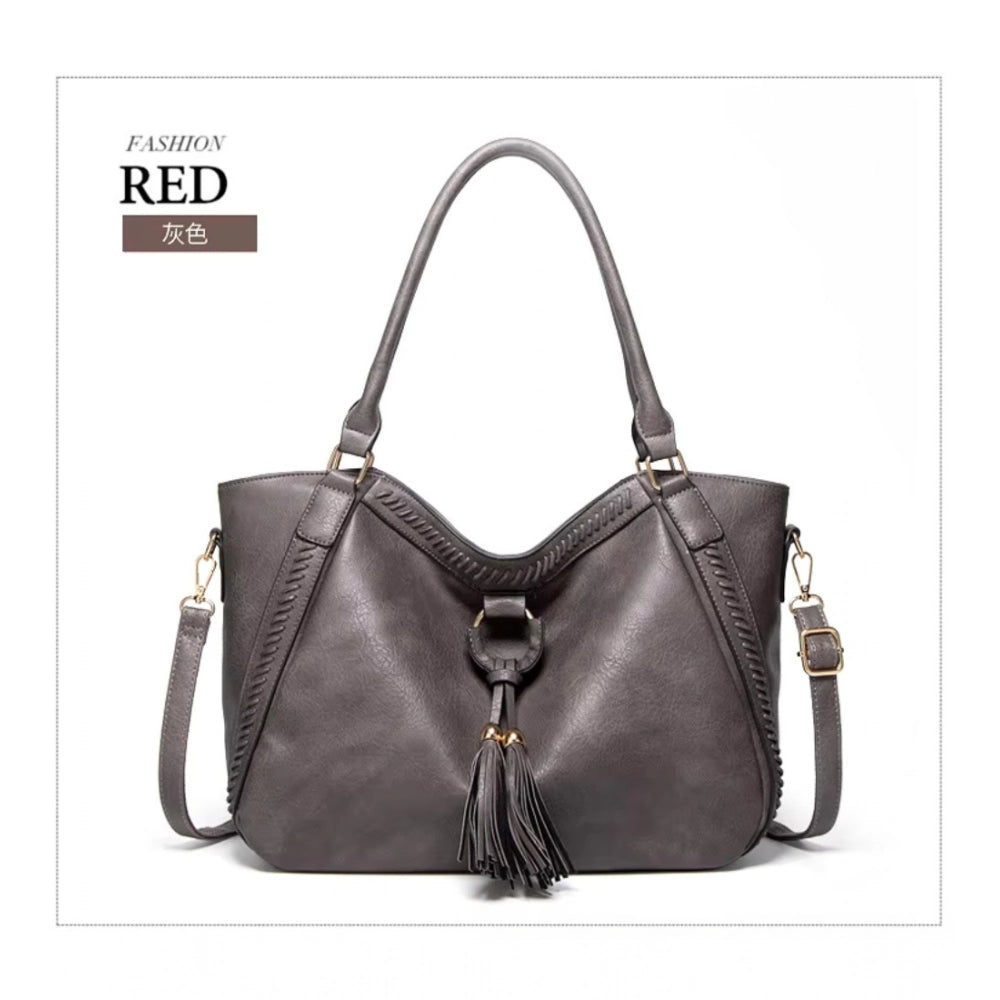 Generic Women's PU Leather Large Shoulder Zipper Handbag (Grey)