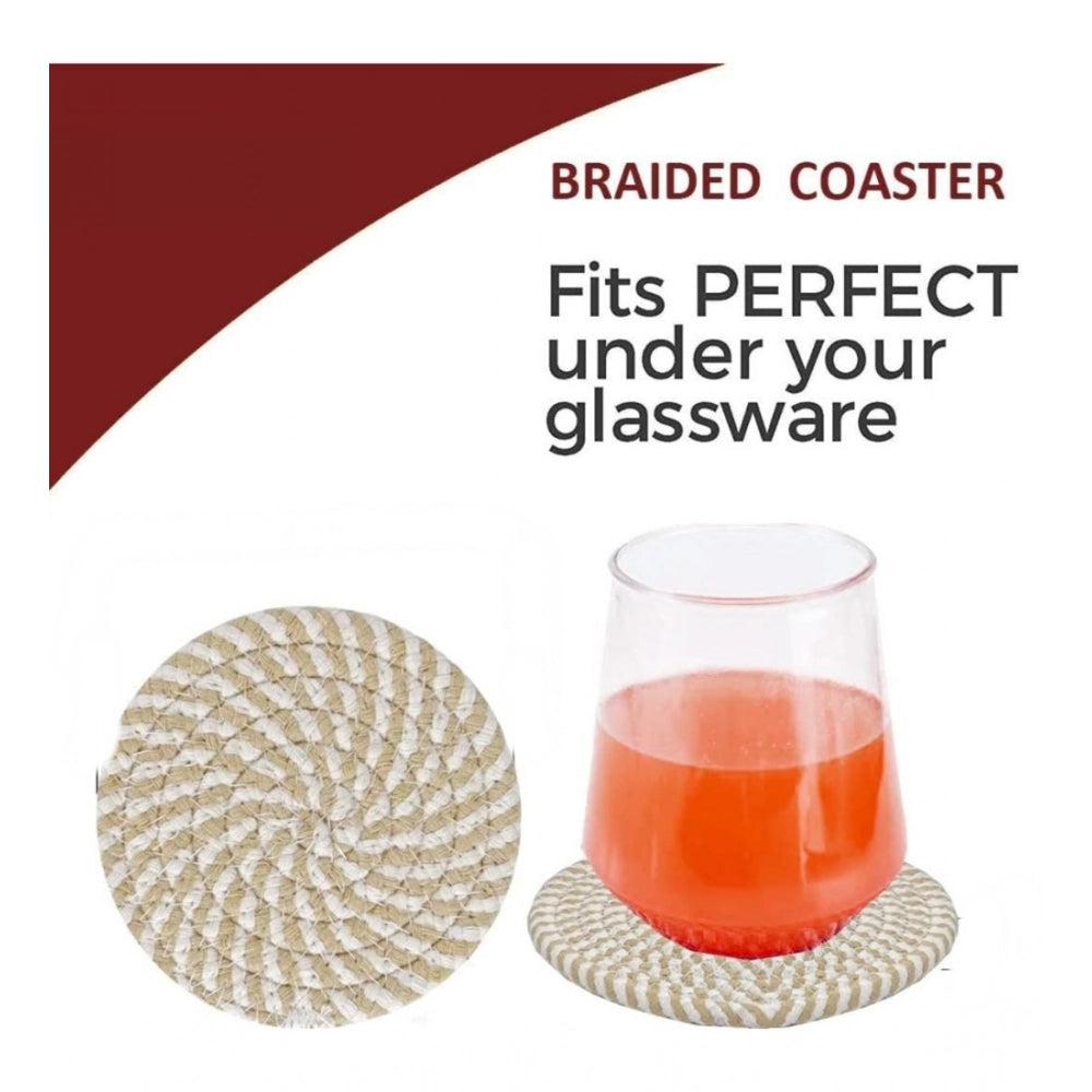 Generic Cotton Rope Drink Coasters 6 Pcs Set (Beige White)